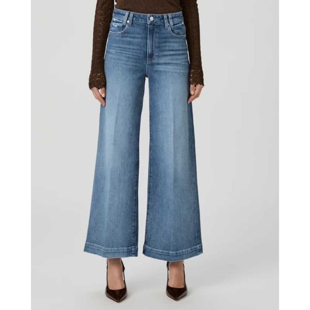 Paige Harper High Rise Wide Leg Jeans Womens 30 Medium Wash